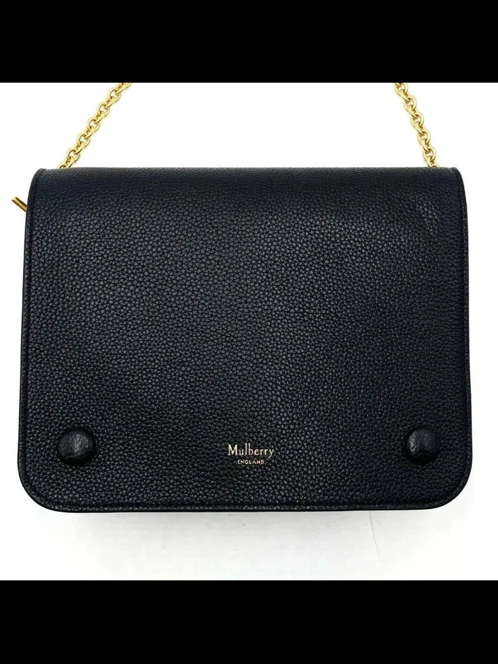 Mulberry Black Pebbled Leather Shoulder Bag with Gold Chain Strap